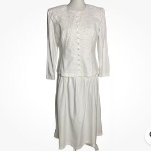 Vintage Karin Steven’s White Embroidered Wedding Dress Women’s Petite 22W P NOC